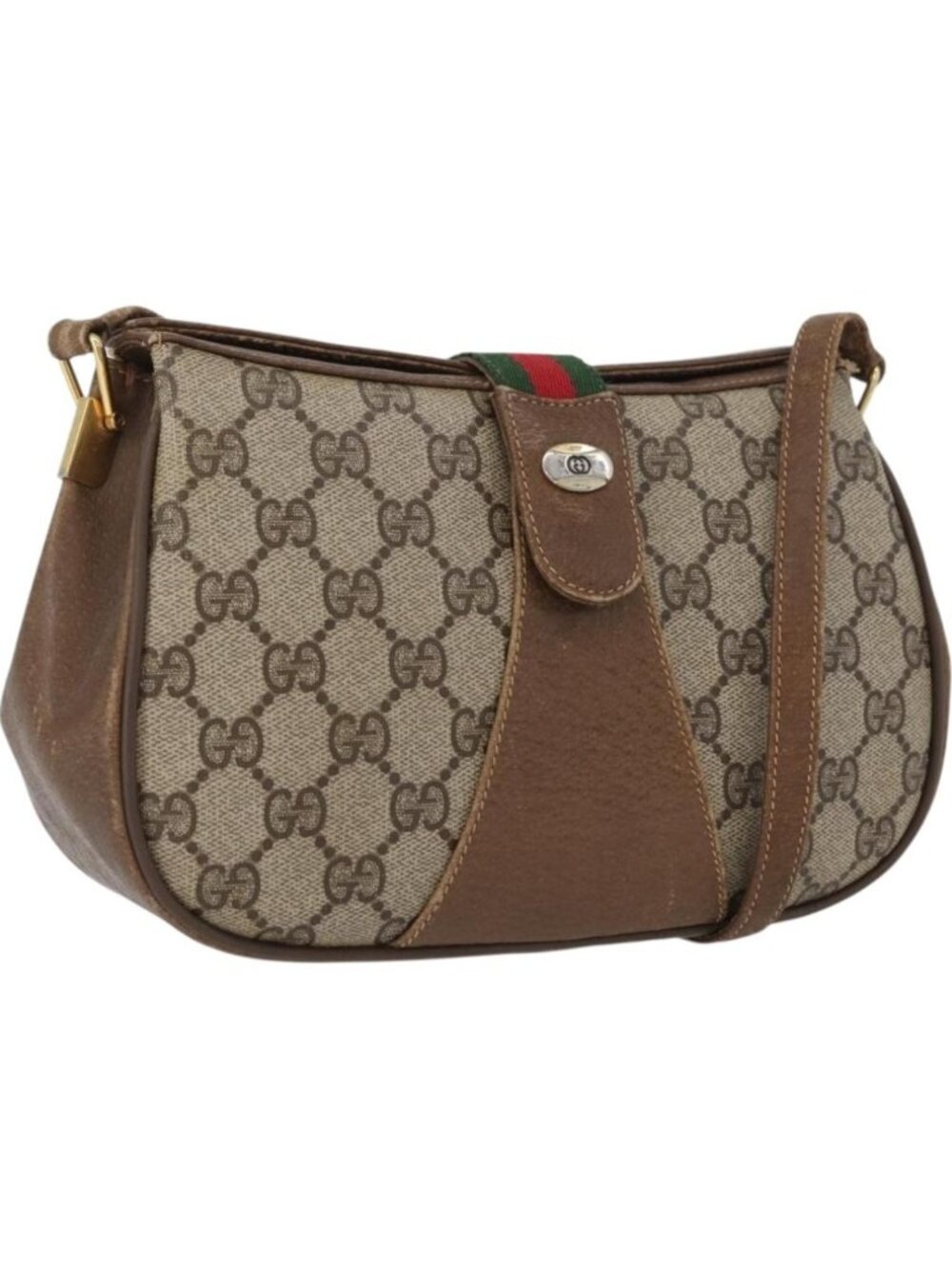 GUCCI Web Sherry Line GG Supreme Bag PVC Beige Gold 66 02 024